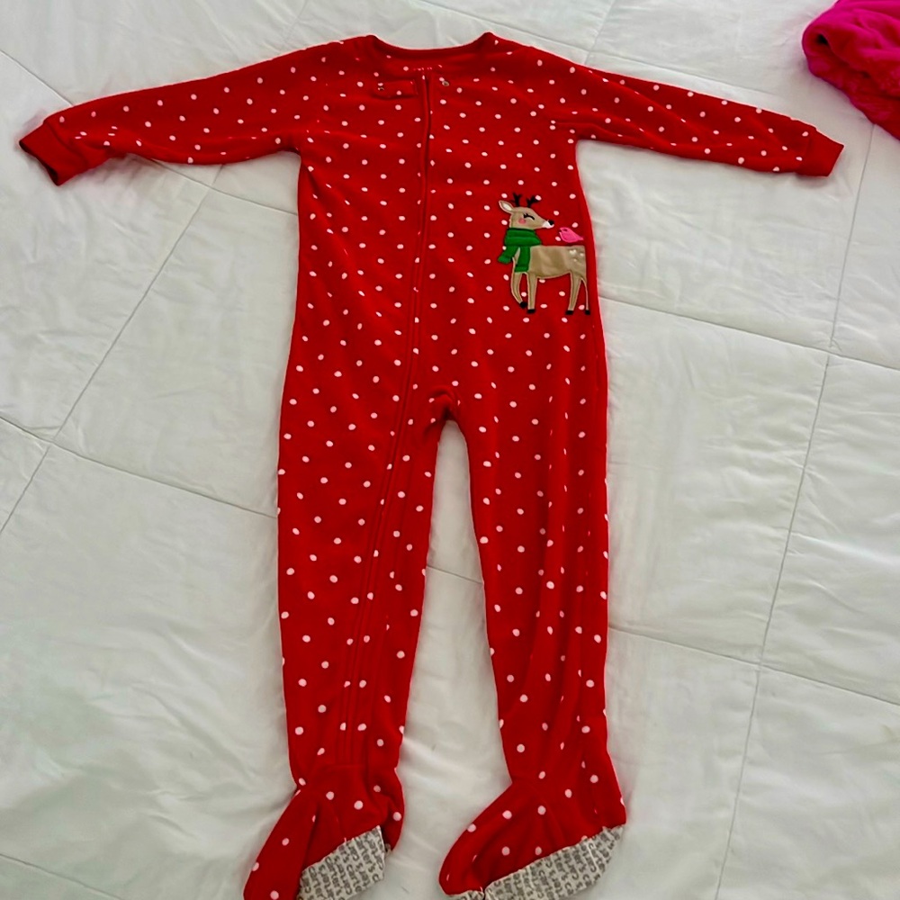 Carters Long sleeve zip up onesie 5T like new red with white polka dots